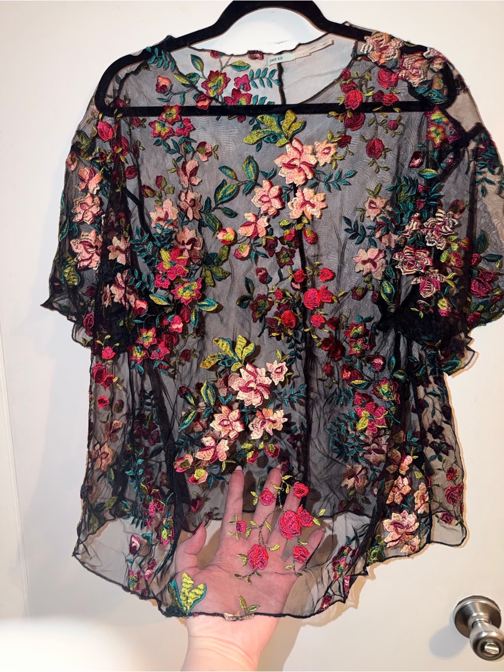 Kimchi Blue Sheer Mesh Top - Black with Multicolor Flowers